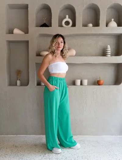 Yeşil bol pantolon 